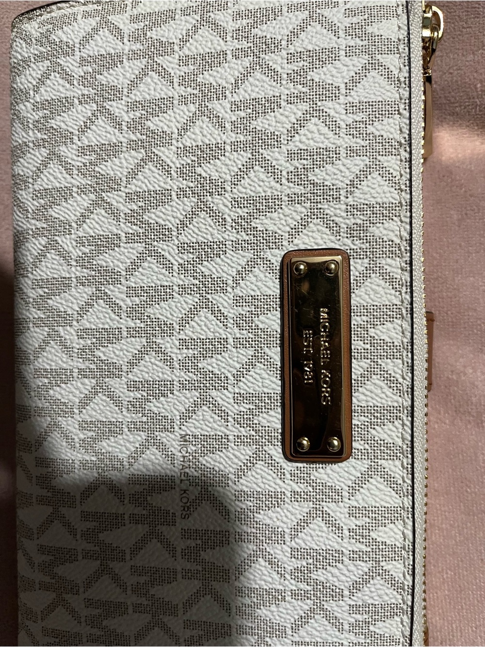 Michael Kors Cream and Taupe Logo Wristlet with Gold Plate - Picture 2 of 6